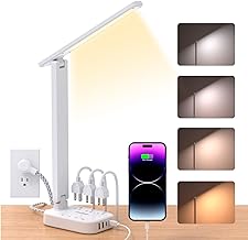 Small desk lamp with power strip and USB ports