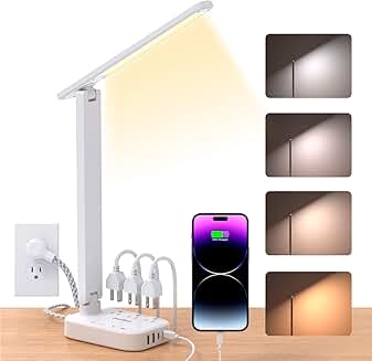 Small desk lamp with power strip and USB ports