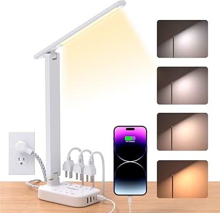 Small desk lamp with power strip and USB ports