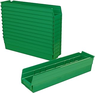 Heavy Duty Green Plastic Shelf Bins, 12-Pack