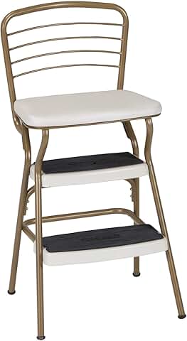 Retro Gold and Cream Chair with Step Stool