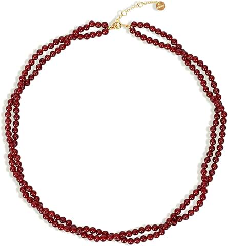 Beaded Gemstone Necklace for Women, Boho Style, 15" + 3.14" Extender