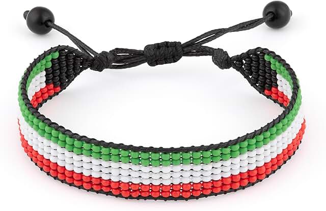 Handmade Beaded Kuwait Flag Bracelet, Adjustable and Durable