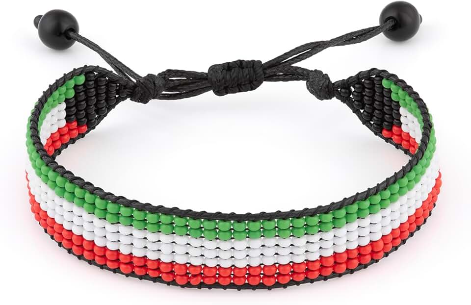 Handmade Beaded Kuwait Flag Bracelet, Adjustable and Durable