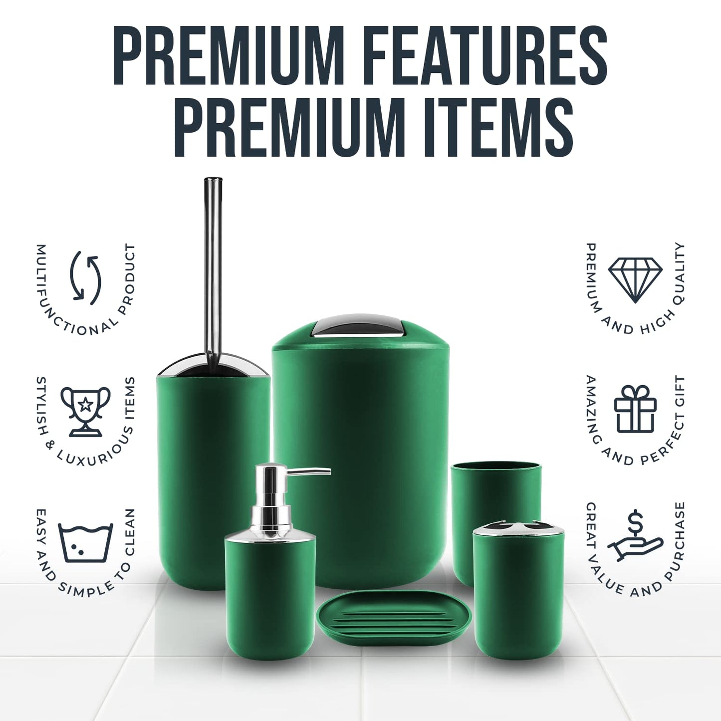 12 Piece Complete Bathroom Accessories Set with Bath Rugs and Shower Curtain Set, Hunter Green