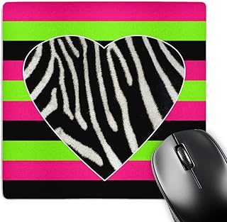 Pink, green, and black zebra heart mouse pad