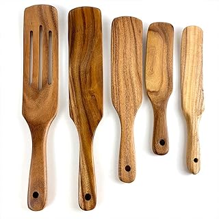 Set of five wooden spatulas for cooking