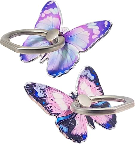 Set of two butterfly-shaped phone ring stands with adjustable loop