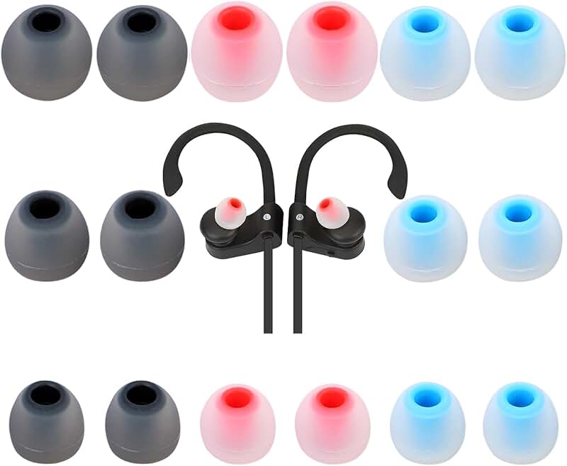 Soft Washable Silicone Earbud Tips, 18 Pieces