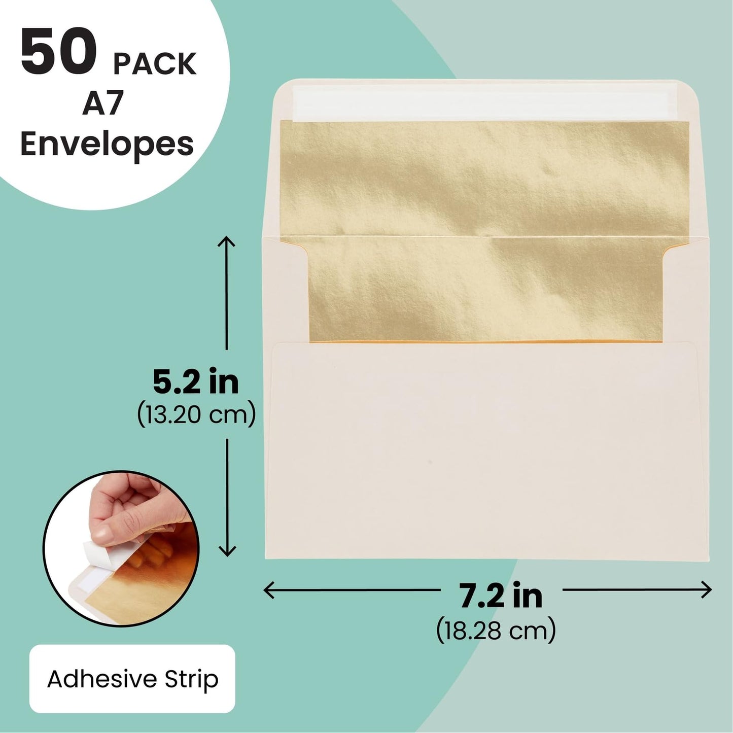Pink A7 Envelopes with Bronze Foil Lining, 50 Pack