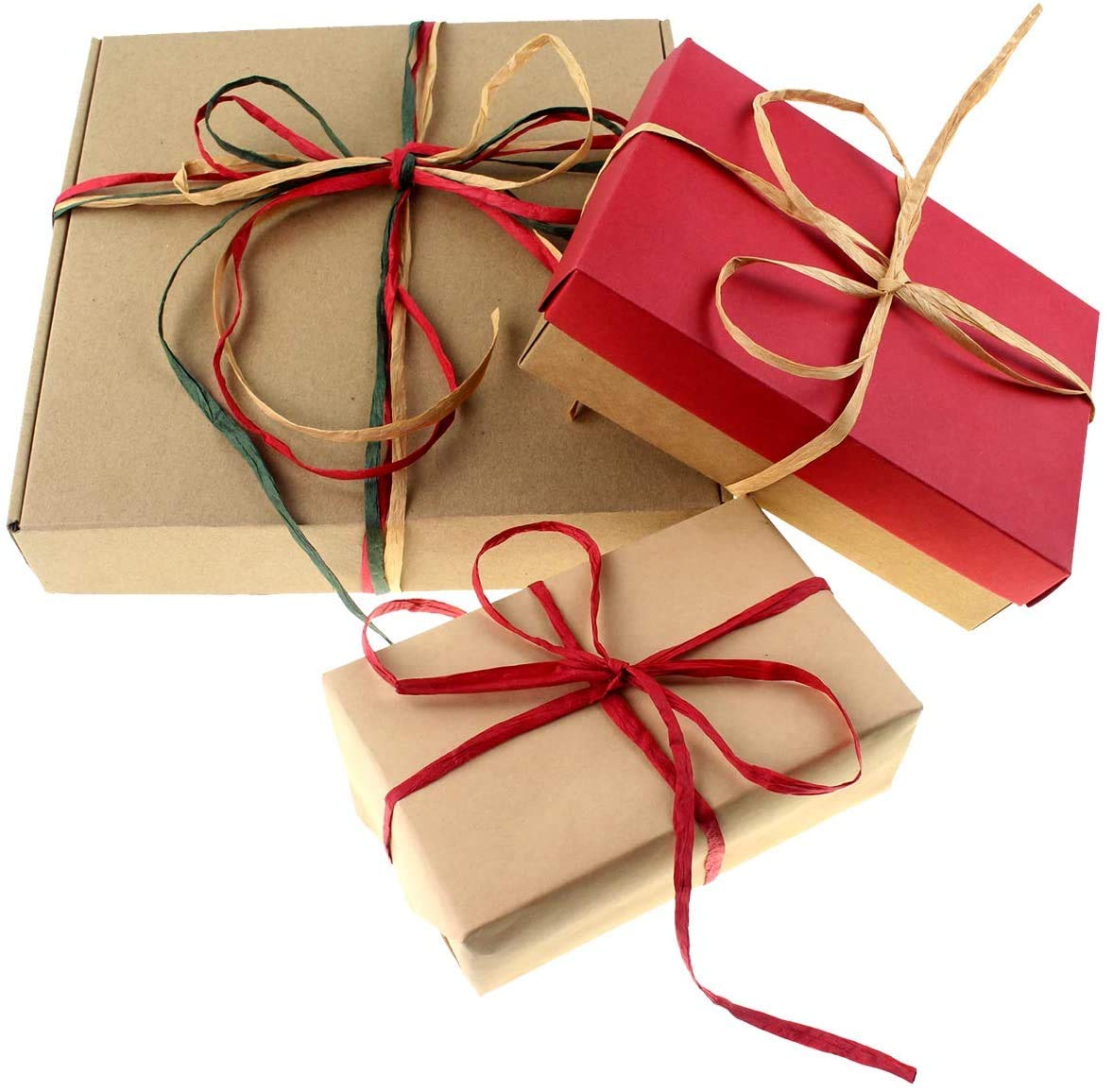 Eco-Friendly Raffia Ribbon Set 3 Rolls Red Green 1/4" x 492ft