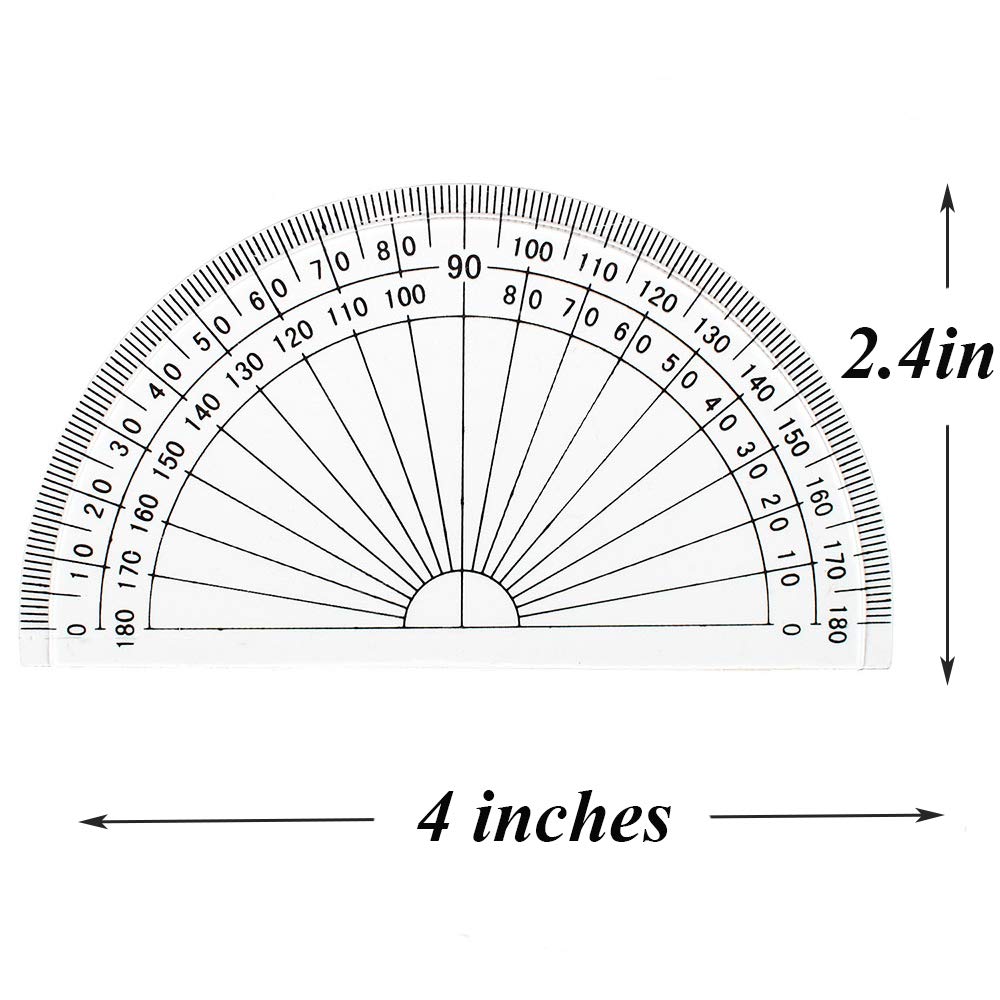 Pack of 2 clear 4-inch plastic protractors
