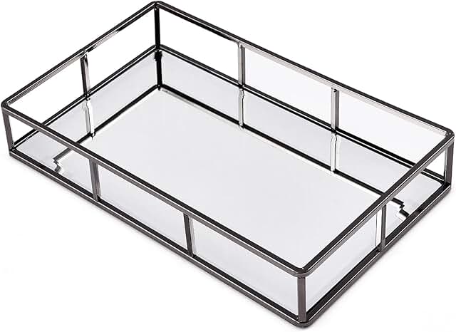 Black Glass Vanity Tray for Jewelry and Perfume