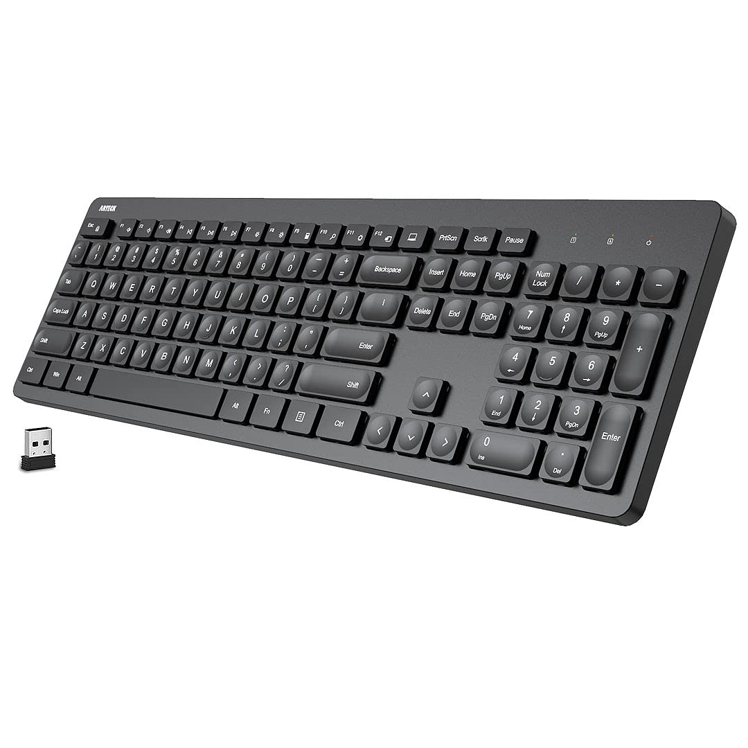 2.4G Wireless Keyboard Ultra Slim Full Size Keyboard with Numeric Keypad and Media Hotkey for Computer/Desktop/PC/Laptop/Surface/Smart TV and Windows 11/10/ 8/7