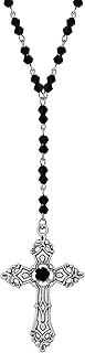 Black Beaded Cross Necklace for Women