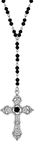 Black Beaded Cross Necklace for Women