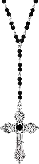 Black Beaded Cross Necklace for Women