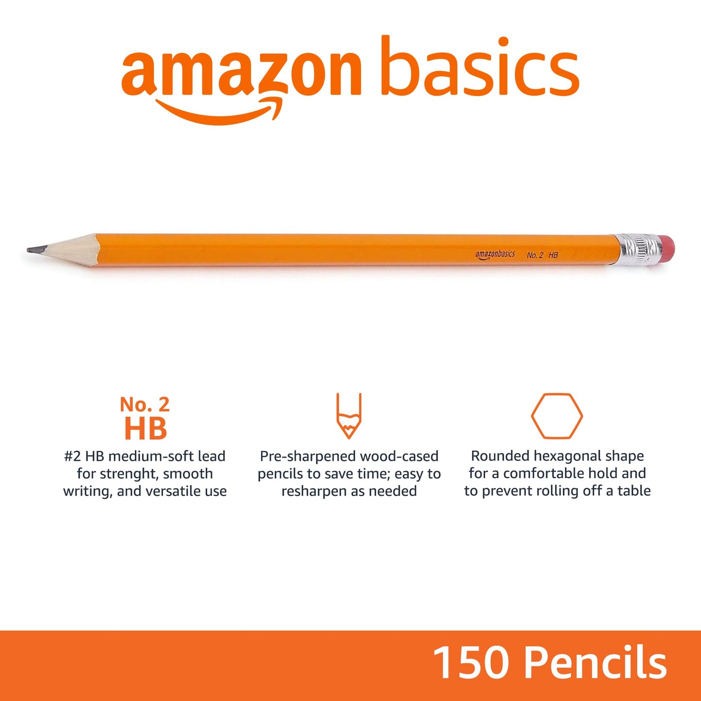 Pre-sharpened HB Wood Pencils, 150 Pack