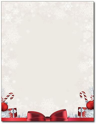 Holiday Stationery with Red Bow and Candy Cane Design