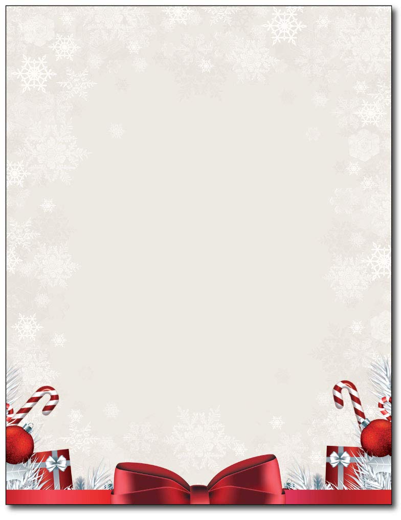 Holiday Stationery with Red Bow and Candy Cane Design