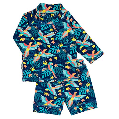 UV Protective High Neck Baby Girl Boy Swim-Wear, Quick-Dry (XS: 0-6m, Parrot)