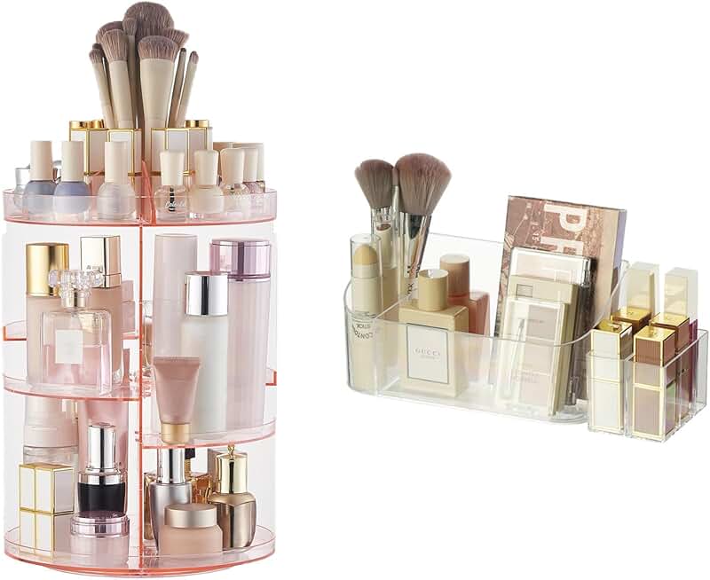 Rotating Clear Makeup Organizer and Storage Tray