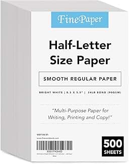 500 Sheets of Bright White Half Letter Paper