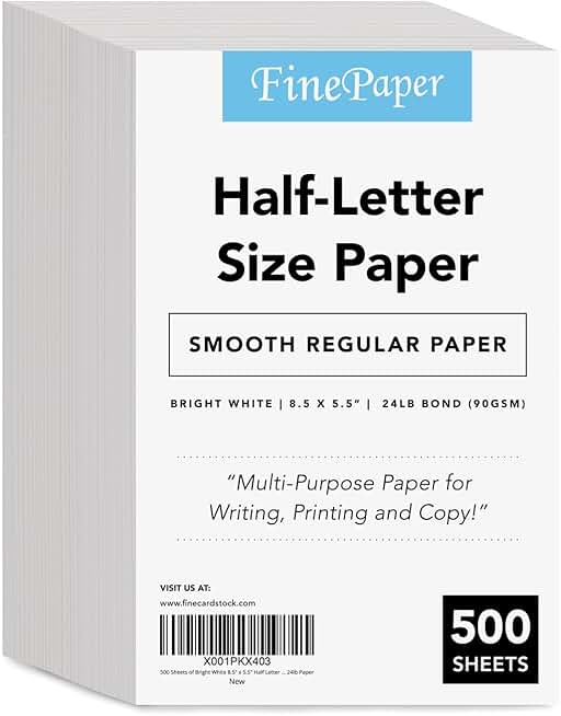 500 Sheets of Bright White Half Letter Paper