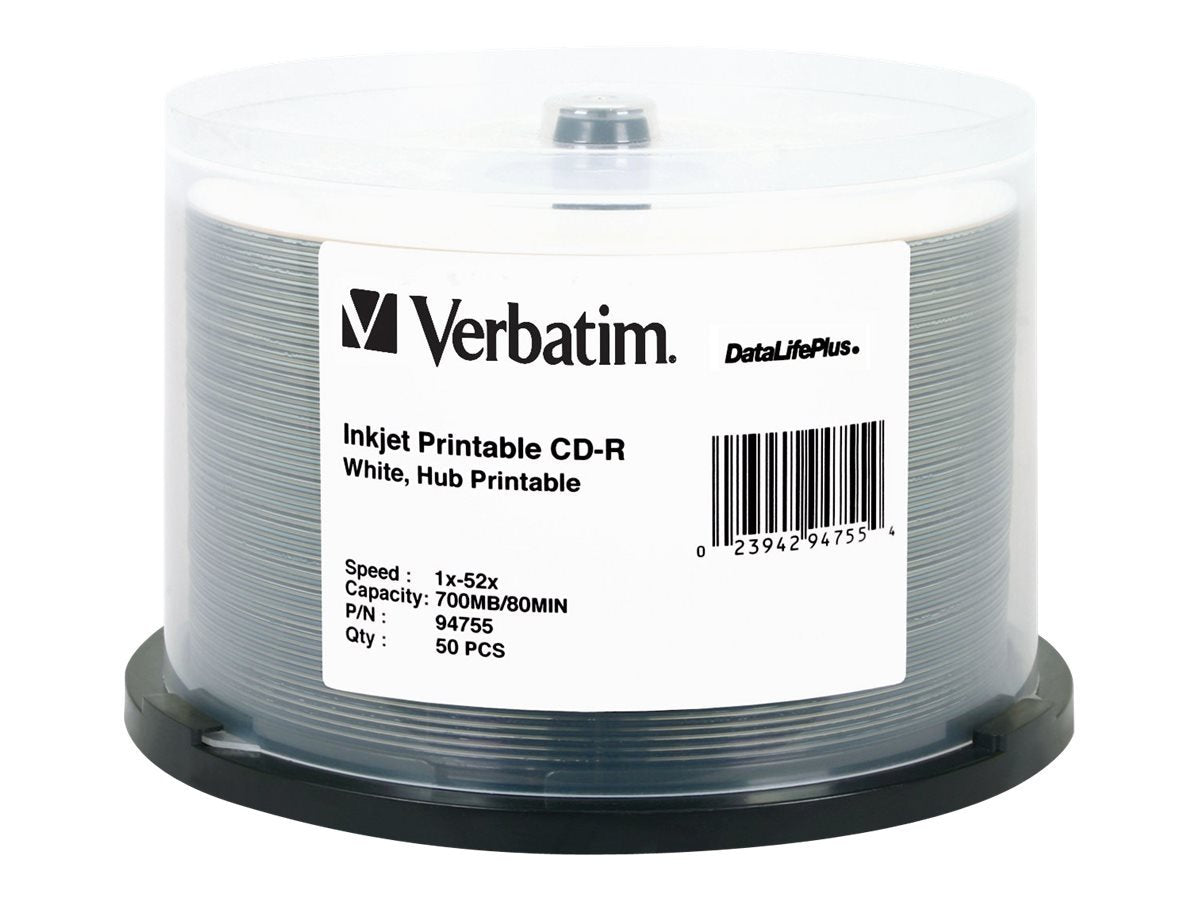 CD-R 700MB 52X DataLifePlus White Inkjet Printable, Hub Printable - 50pk Spindle - 94755