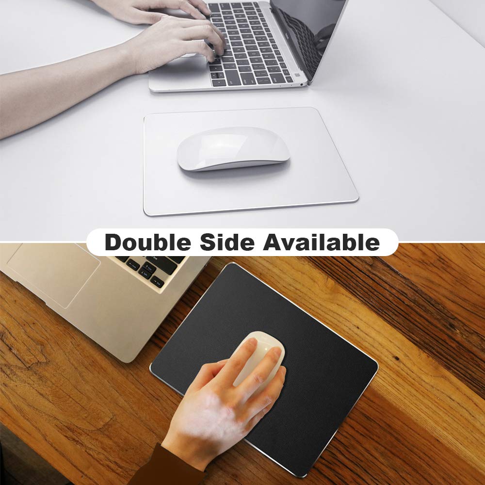Hard Silver Metal Aluminum Mouse Pad Mat Smooth Ultra Thin Double Side Mouse Mat Waterproof Fast and Accurate Control for Gaming and Office(Small 9.05X7.08 Inch)