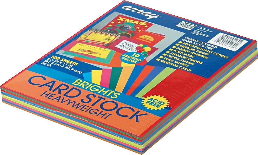 Colorful Assorted Card Stock, 10 Colors, 8.5" x 11", 100 Sheets