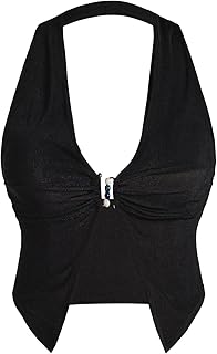 Women's Sleeveless Y2K Deep V Neck Halter Top