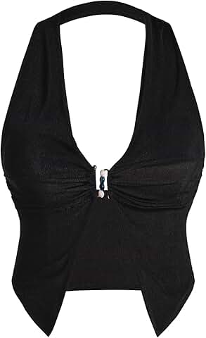 Women's Sleeveless Y2K Deep V Neck Halter Top
