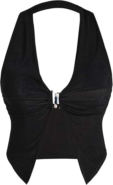 Women's Sleeveless Y2K Deep V Neck Halter Top