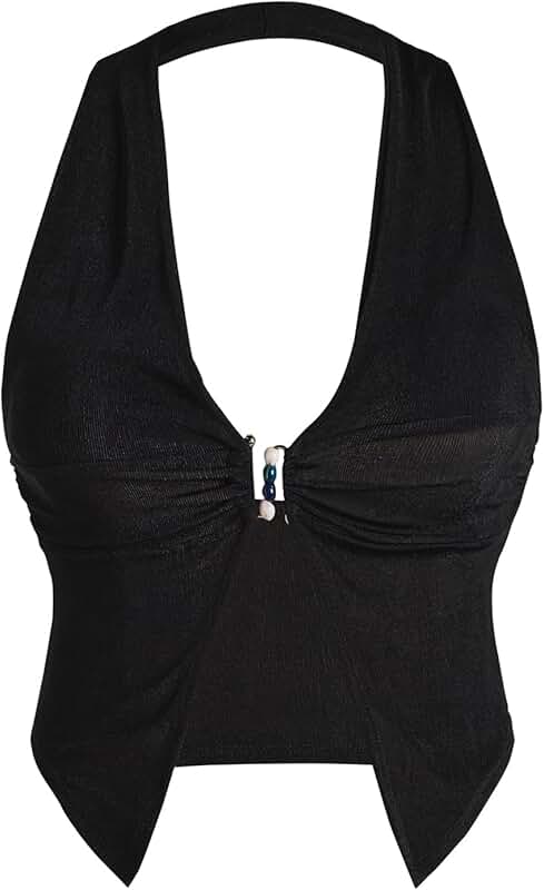 Women's Sleeveless Y2K Deep V Neck Halter Top