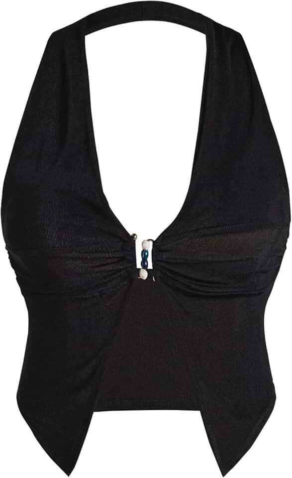 Women's Sleeveless Y2K Deep V Neck Halter Top