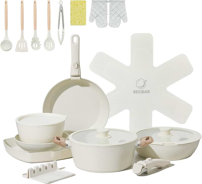 25-Piece Nonstick Ceramic Cookware Set with Removable Handles