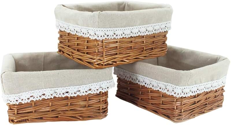 Set of 3 Small Wicker Storage Baskets with Liners