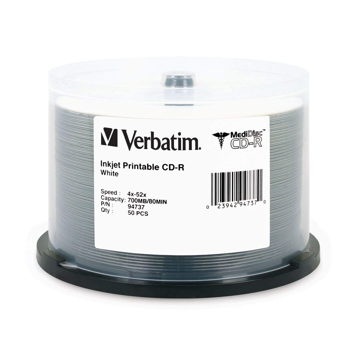 MediDisc CD-R 700MB 52X White Inkjet Printable with Branded Hub - 50pk Spindle