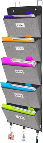 Over the Door Wall File Organizer with 5 Large Pockets