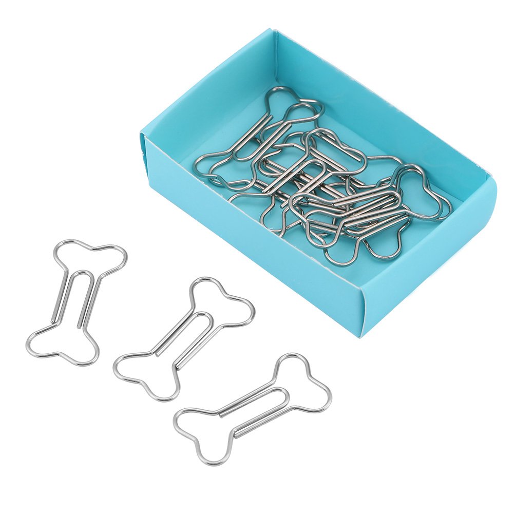 12 Bone-Shaped Metal Paperclips for Office Use
