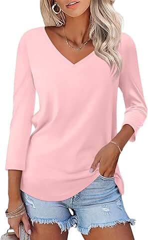 Women's V-Neck 3/4 Sleeve Solid Summer Top