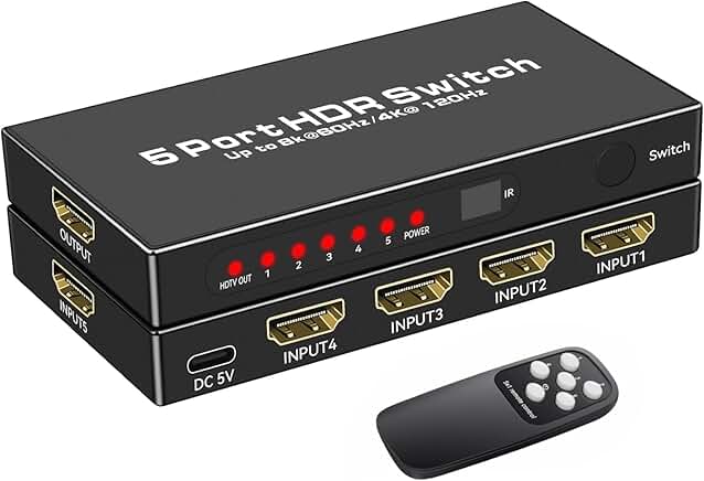 8K HDMI 2.1 Switch 5 in 1 Out with Remote
