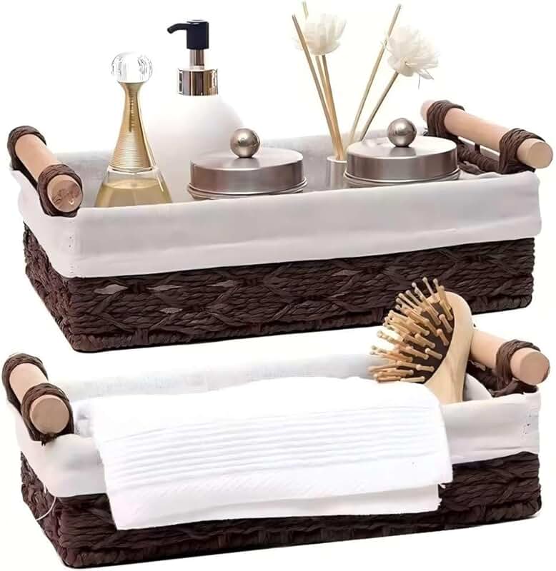 Wicker Storage Basket Set for Toilet Tank Top
