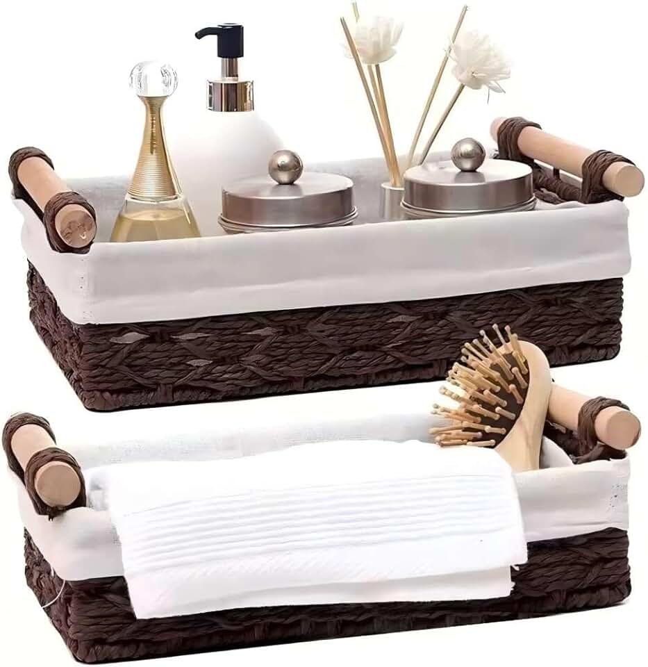 Wicker Storage Basket Set for Toilet Tank Top