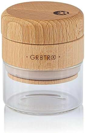 Wood Herb Grinder with Clear or Black Jar and Beech or Walnut Top