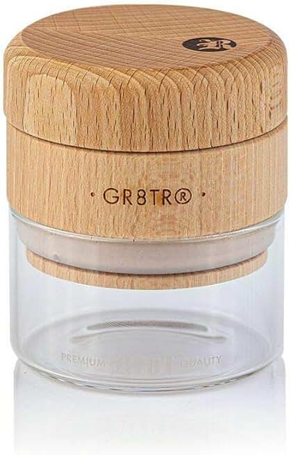 Wood Herb Grinder with Clear or Black Jar and Beech or Walnut Top