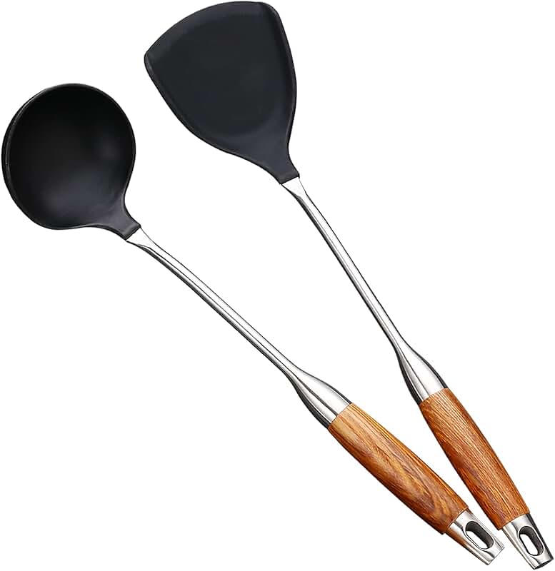 Silicone Wok Spatula and Ladle Set, Nonstick, Heat Resistant
