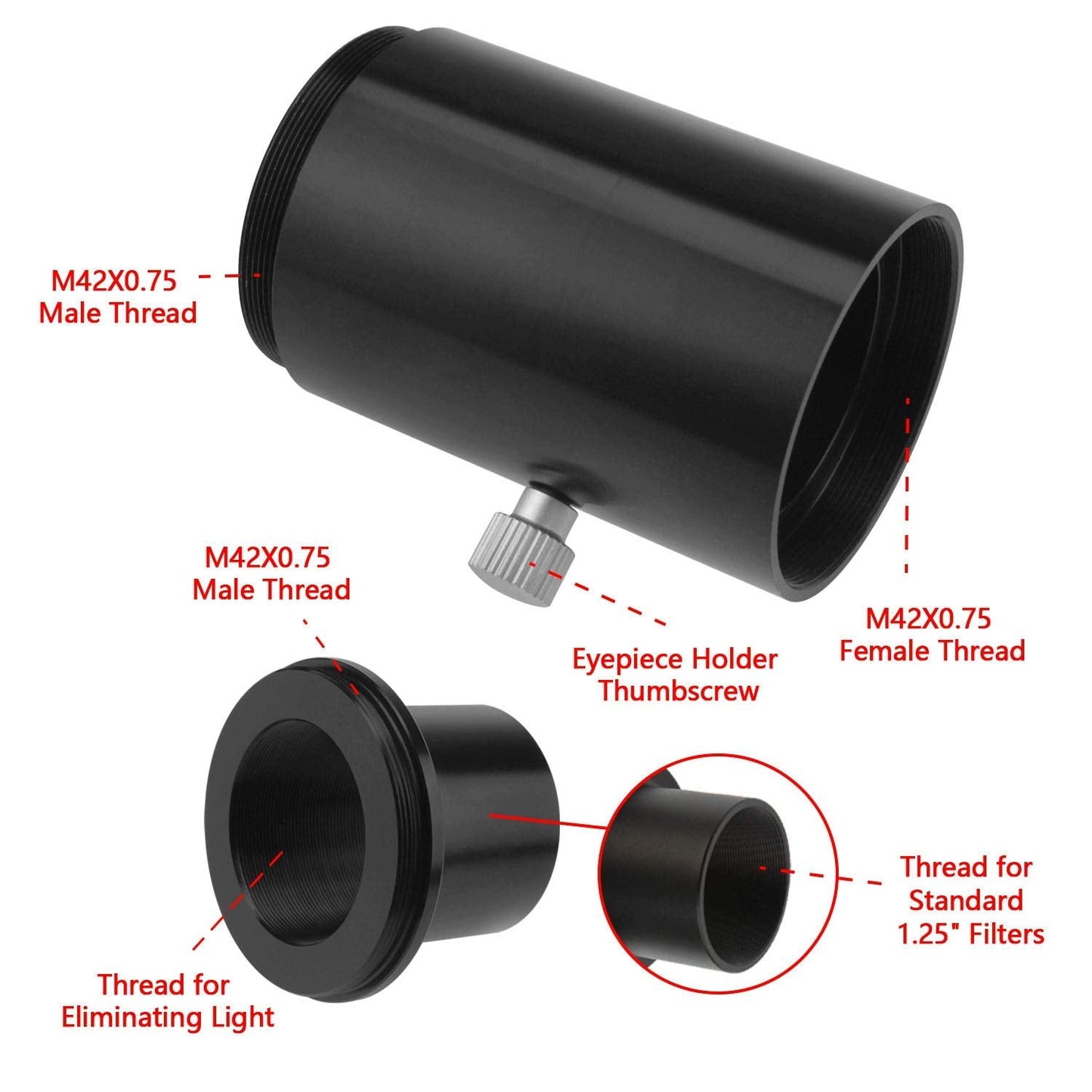 1.25" Fixed Camera Adapter - an Adapter for Focal Plane and Eyepiece Projection Imaging