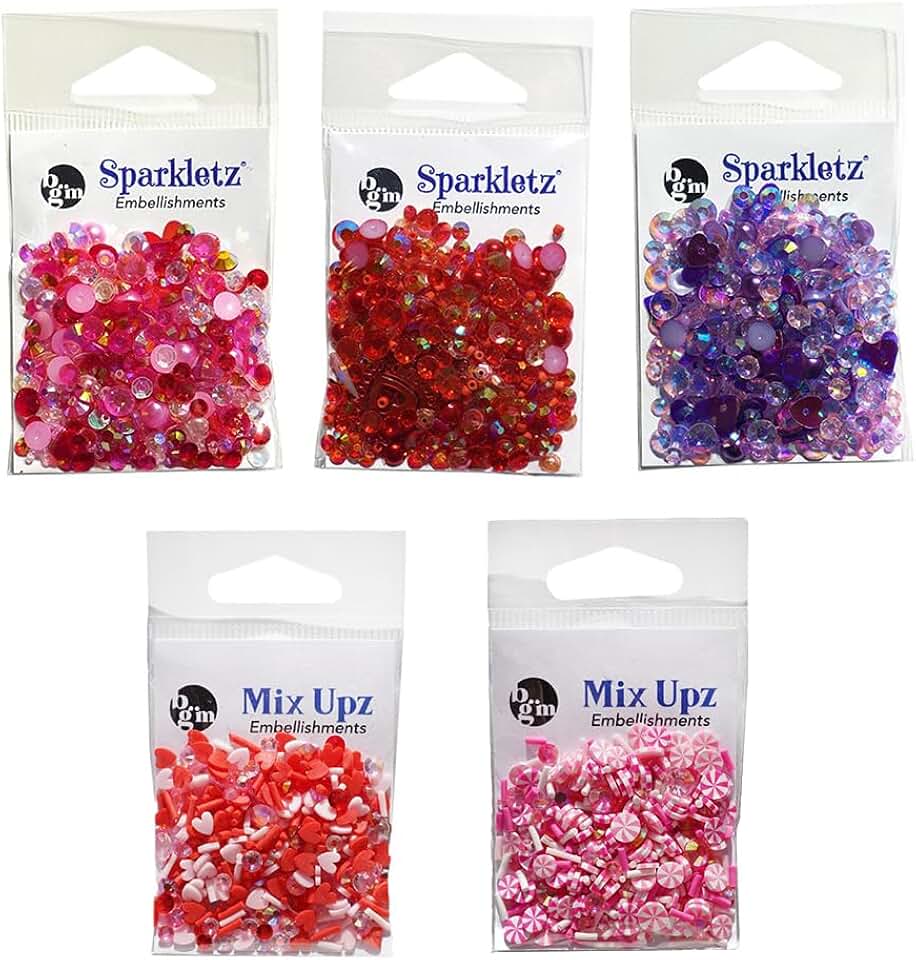Valentine's Day Embellishment Set with Gems, Pearls, and Sequins